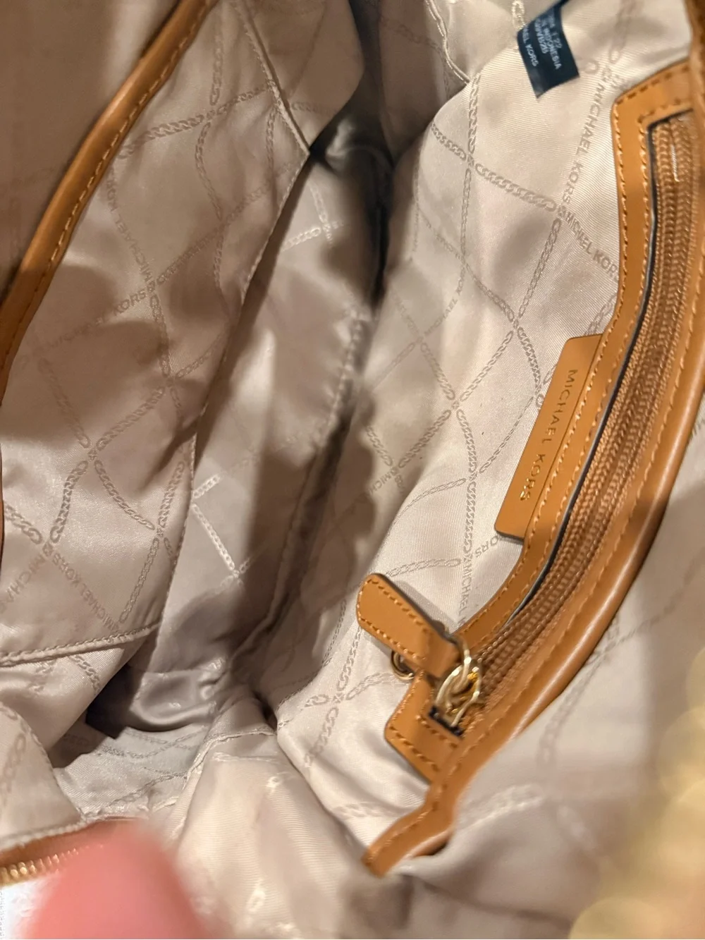 Michael Kors Cream Logo Mini Backpack with Brown Trim and Gold Hardware like New